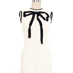 Gucci Sleeveless Cream Tweed Dress with Black Bow